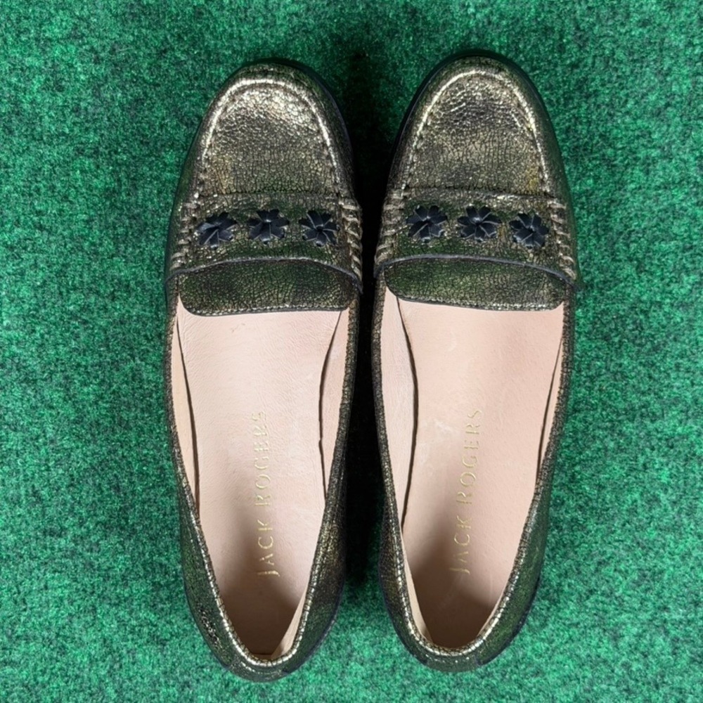 Jack Rogers Remy Loafer Metallic Gold Crackle Leather Rondelle Flower Womens 7B - Picture 6 of 9